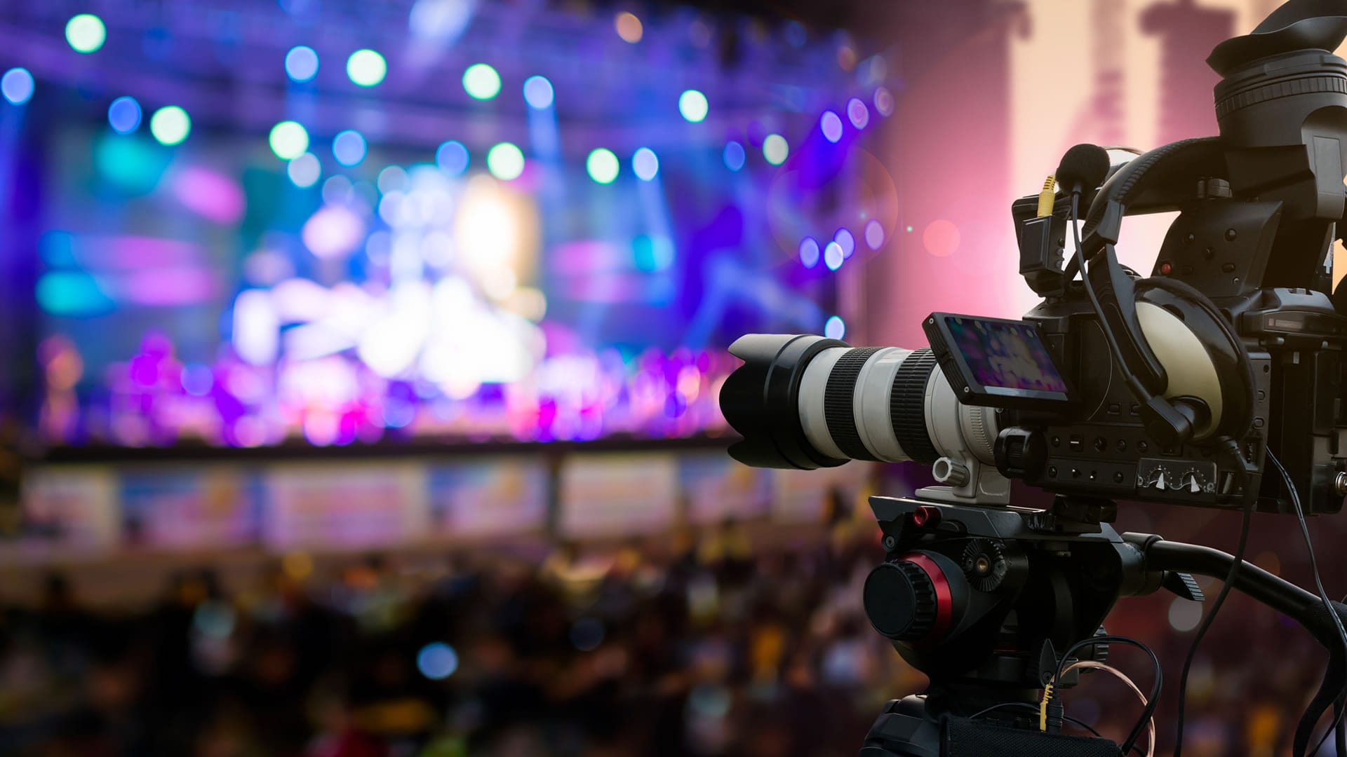 Video camera pointed at stage