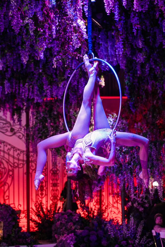 A woman performing aerial acrobatics on a hoop